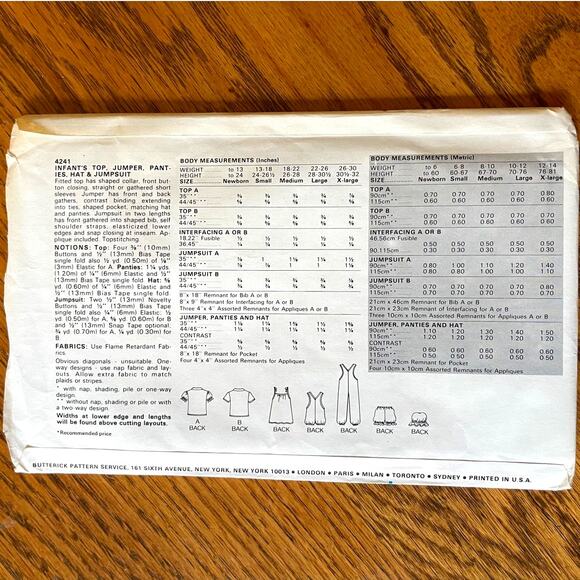 UNCUT Vintage 1980s Butterick 4241 Sewing Pattern Size 0-3 mos. Baby Clothes Set - Picture 2 of 2